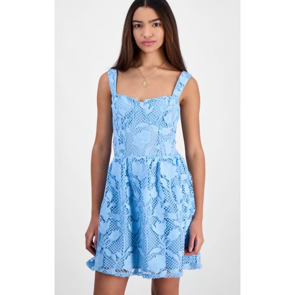 NEW Crocheted Lace Blue Jr Sz XL Sleeveless Mini Party Dress FOURTEENTH PLACE